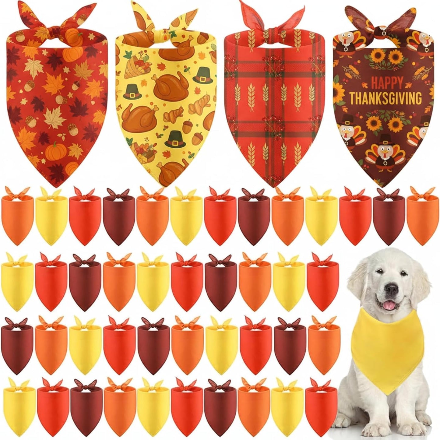 48 Pcs Thanksgiving Blank Dog Bandanas Bulk Sublimation Plain Bandanas for Dogs Heat Transfer Personalized DIY Triangle Bibs Scarf Set for Pets Fall Costume Photo Props Accessories Pet Shops
