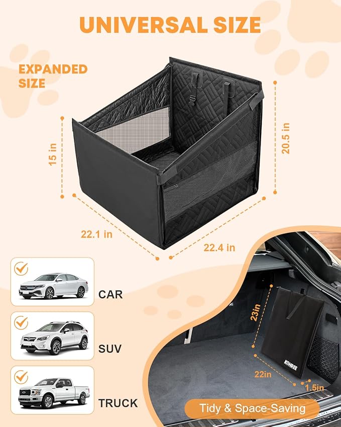 Kohree Dog Car Seat Cover for Small Dogs, Hard Bottom Dog Car Seat Cover for Back Seat with Upgraded PVC Pipe, Waterproof 900D Car Hammock for Dogs Pet Back Seat Extender for Cars SUV Truck-S