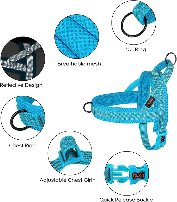 Didog No Pull Dog Harness with Breathable Mesh Padded, Full Reflective & Quick Fit Adjustable Vest Harness, Easy for Training Walking for Small & Medium and Large Dogs (Blue, S:Chest 18-22")
