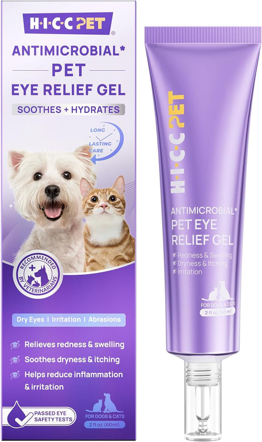 HICC PET Dog Eye Gel, Vet-Recommended Dog Eye Infection Treatment, Cat Eye Drops Wash, Soothes Irritation, Moisturizes Dry Eyes, Pet Eye Drops Ointment Alternative for Dogs, Cats, Horses. 2 fl oz