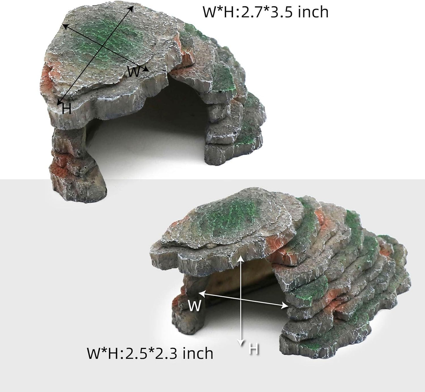 Gecko Hide Shale Scape Step Ledge, Reptile Cave Hideout Tank Accessories Decorations, Great for Reptiles, Amphibians, Leopard Gecko, Lizard, Frogs, Turtle (Small-B-7.3 * 4.4 * 3)