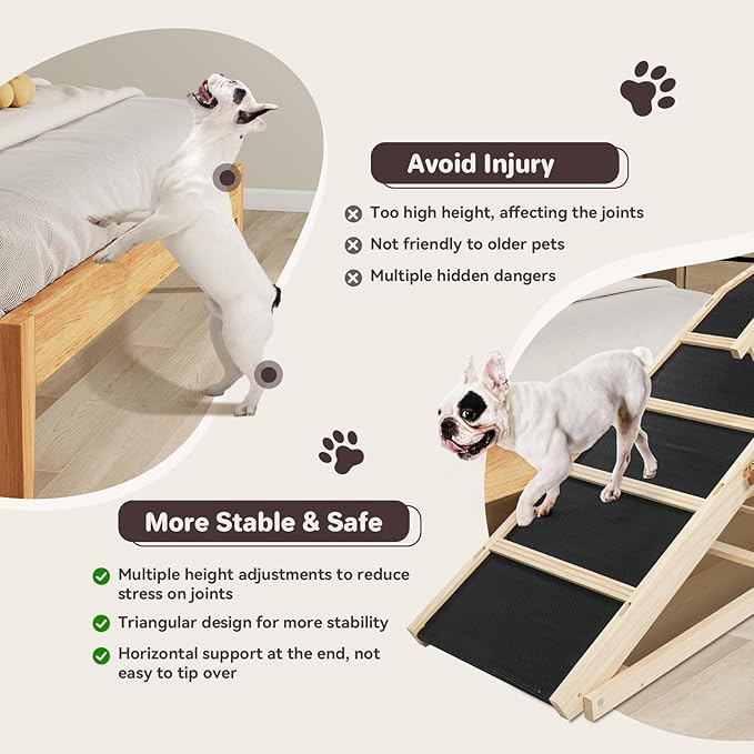 Dog Ramp for Bed PANTAZO Adjustable Ramps for Small Dogs to Get on Bed, Up to 28.5 Inches, 48'' Long,120lbs with Anti-Slip Grip & Safety Rail