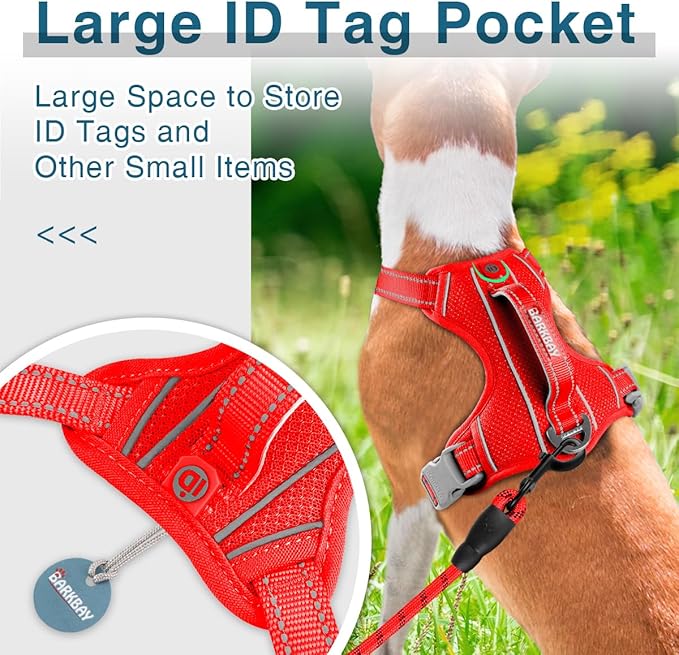 BARKBAY Dog Harness No Pull with ID Tag Pocket - Heavy Duty, Reflective, Easy Control for Large Dogs(Red,M)