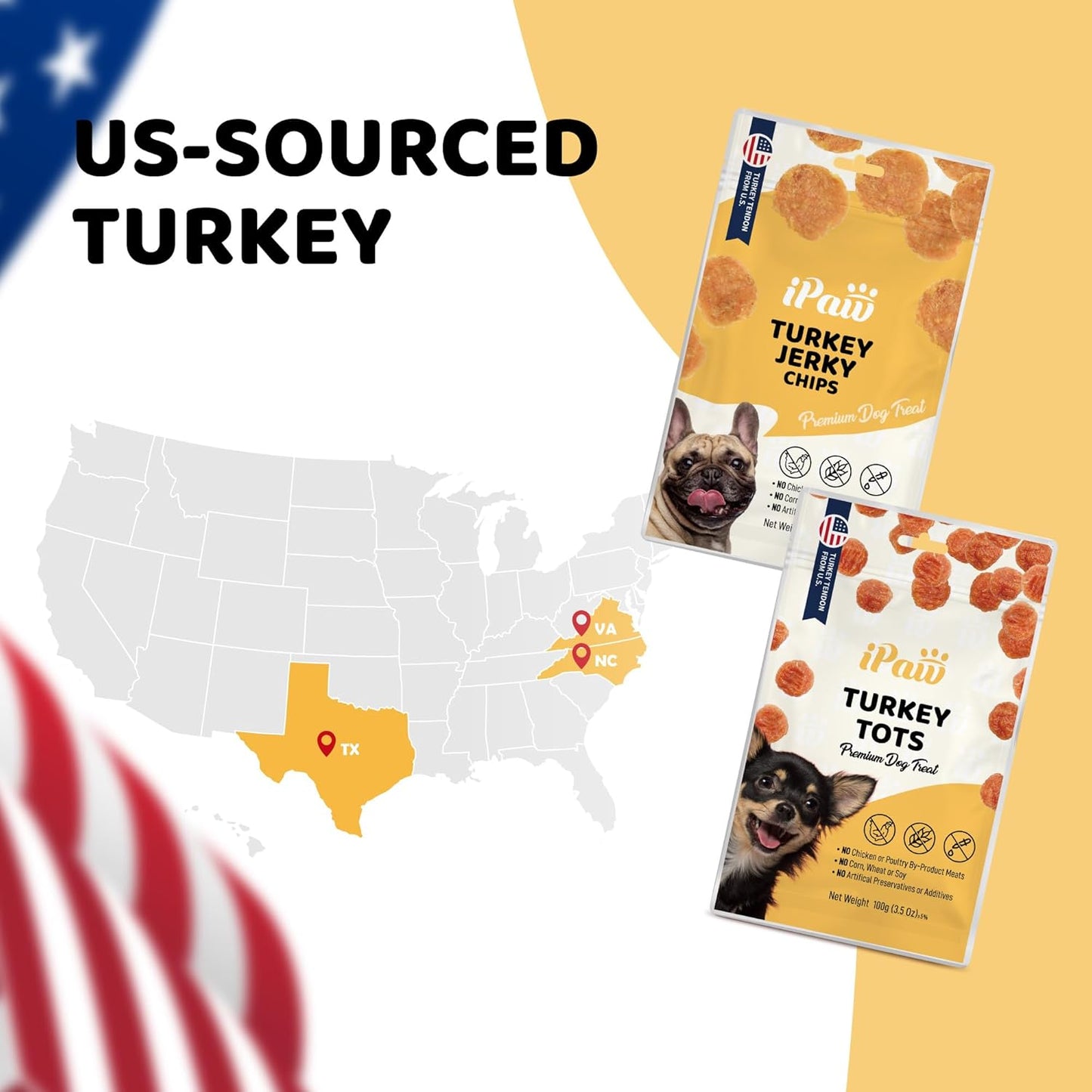 iPaw Turkey Tots Dog Treats for Puppy Training, All Natural Human Grade Dog Treat, US Sourced Raw Material, Hypoallergenic, Easy to Digest (Turkey Tots)