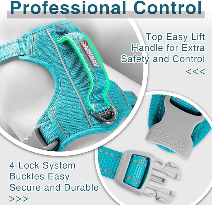 BARKBAY Dog Harness No Pull with ID Tag Pocket - Heavy Duty, Reflective, Easy Control for Large Dogs(Ocean Blue,L)