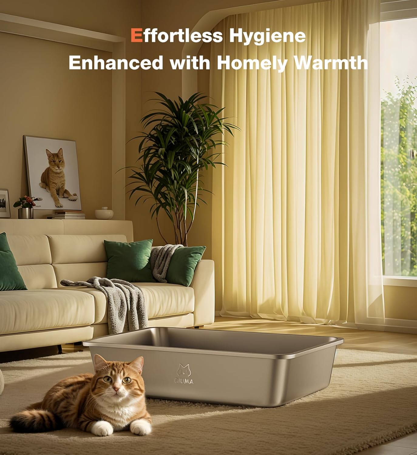 2 Pack Stainless Steel Cat Litter Box, 23.4" L×15.6" W×5.9" H, Metal Kitty Litter Box with High Sided for Big Cats, Non-Stick, Easy to Clean, Odor-Free