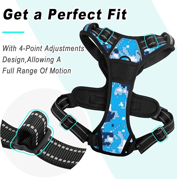 BARKBAY No Pull Dog Harness Large Step in Reflective Dog Harness with Front Clip and Easy Control Handle for Walking Training Running(Blue camo,M)