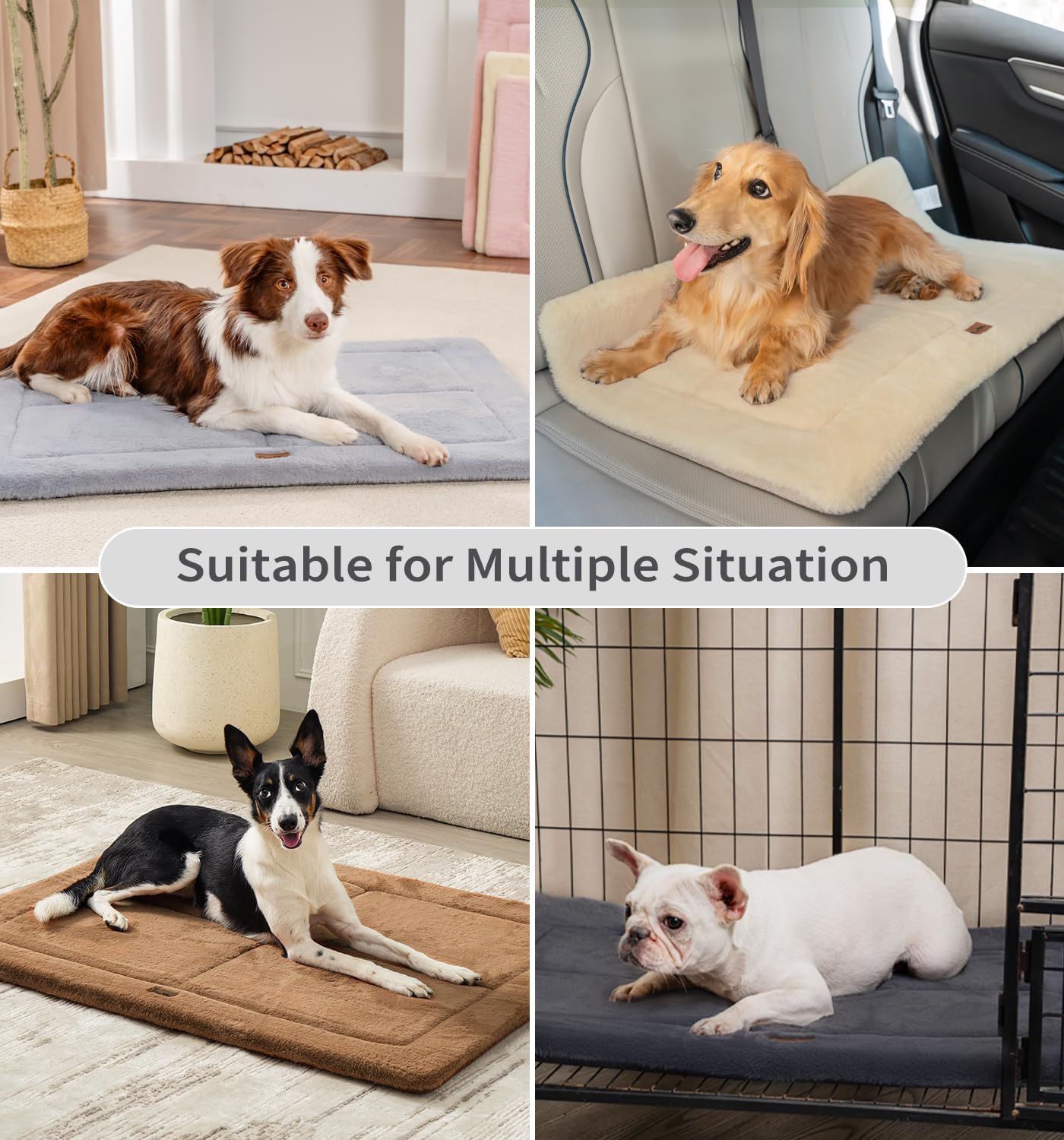 Made4Pets Dog Crate Pad Bed for Extra Large Dogs, Washable & Reversible, Anti-Slip Kennel Mat for Cozy Sleeping, Soft Fluffy Dog Bed for Indoor & Outdoor Use, 48"x30", Dark Gray