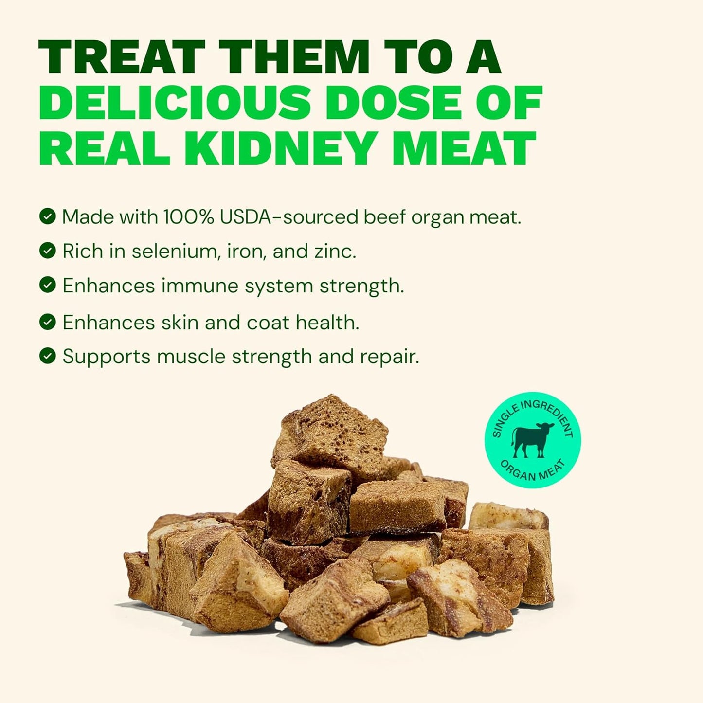 Get Joy Freeze Dried 100% Beef Kidney Dog Treats, 16oz | Single Ingredient Organ Meat, High Protein Raw Dog Food Topper, Snack & Training Rewards | Grain Free, Gluten Free, Filler Free