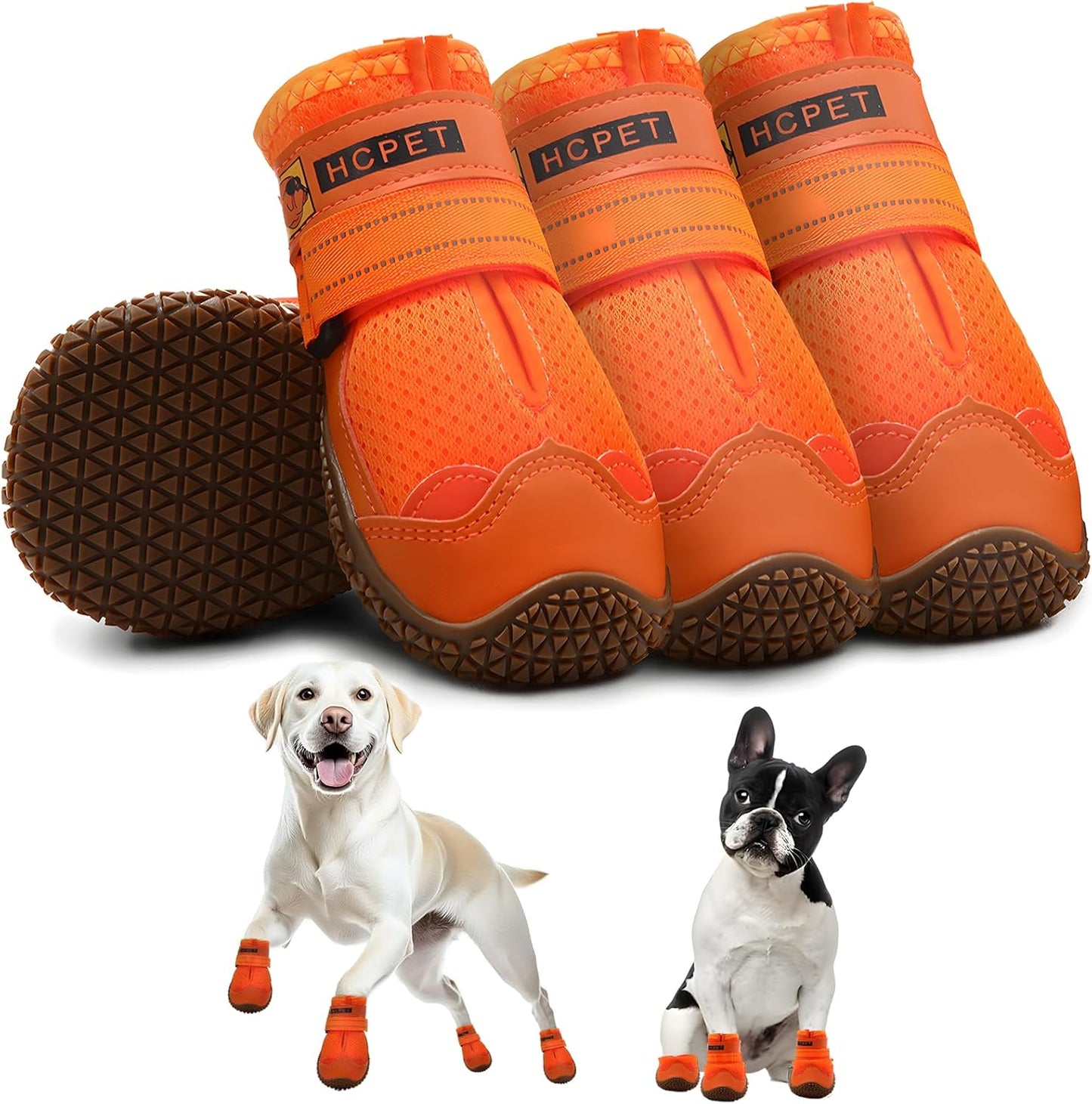 Hcpet Dog Shoes for Large Dogs, Breathable Dog Booties for Small Medium Dogs, Anti-Slip Dog Boots & Paw Protectors for Hot Pavement Winter Snow Hiking with Reflective Straps Orange Size 2