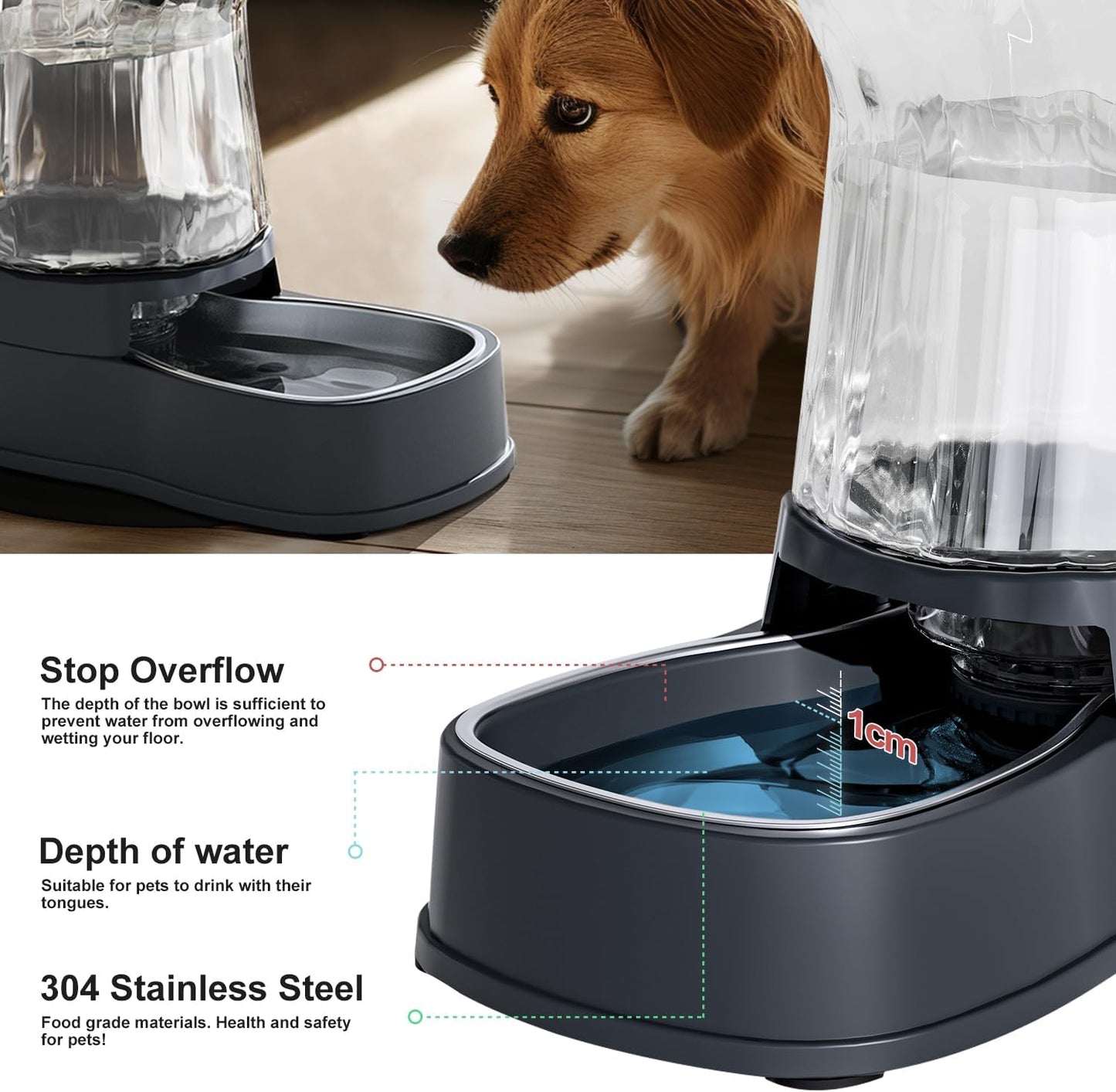 Gardner Pet Automatic Dog Water Dispenser Gravity Stainless Steel Waterer & Food Feeder Set, 100% BPA Free Large Capacity Feeding Bowls for Medium & Large-Sized Dogs Cats Other Pets -(1 Gallon x2)