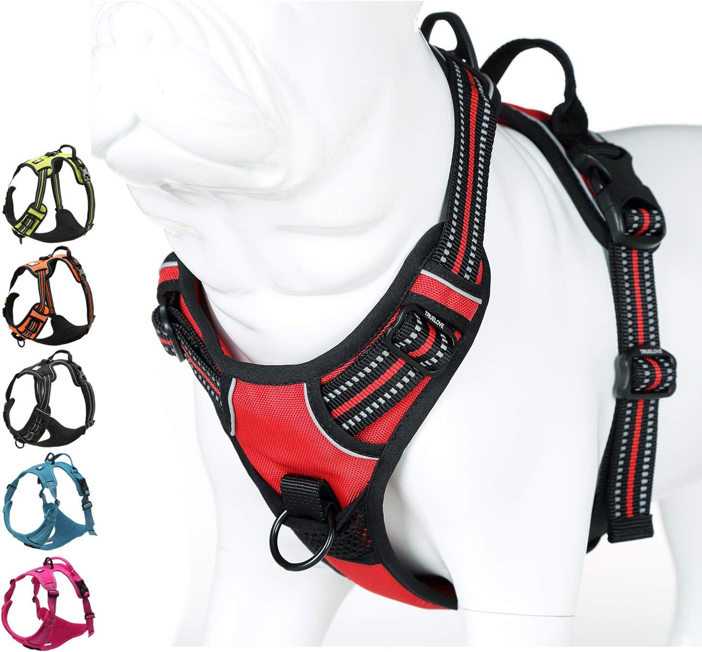 Truelove No Pull Dog Harness with Easy Control Handle and 2 Leash Attachments,Reflective Adjustable Pet Vest