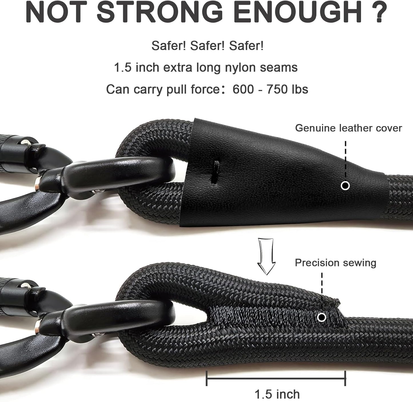 Rope Dog Leash, 6 Foot Heavy Duty Dog Leash with Aviation Aluminum Auto Locking Carabiner, Strong Nylon Pet Lead for Small, Medium, Large Dogs (Black, 6FT)