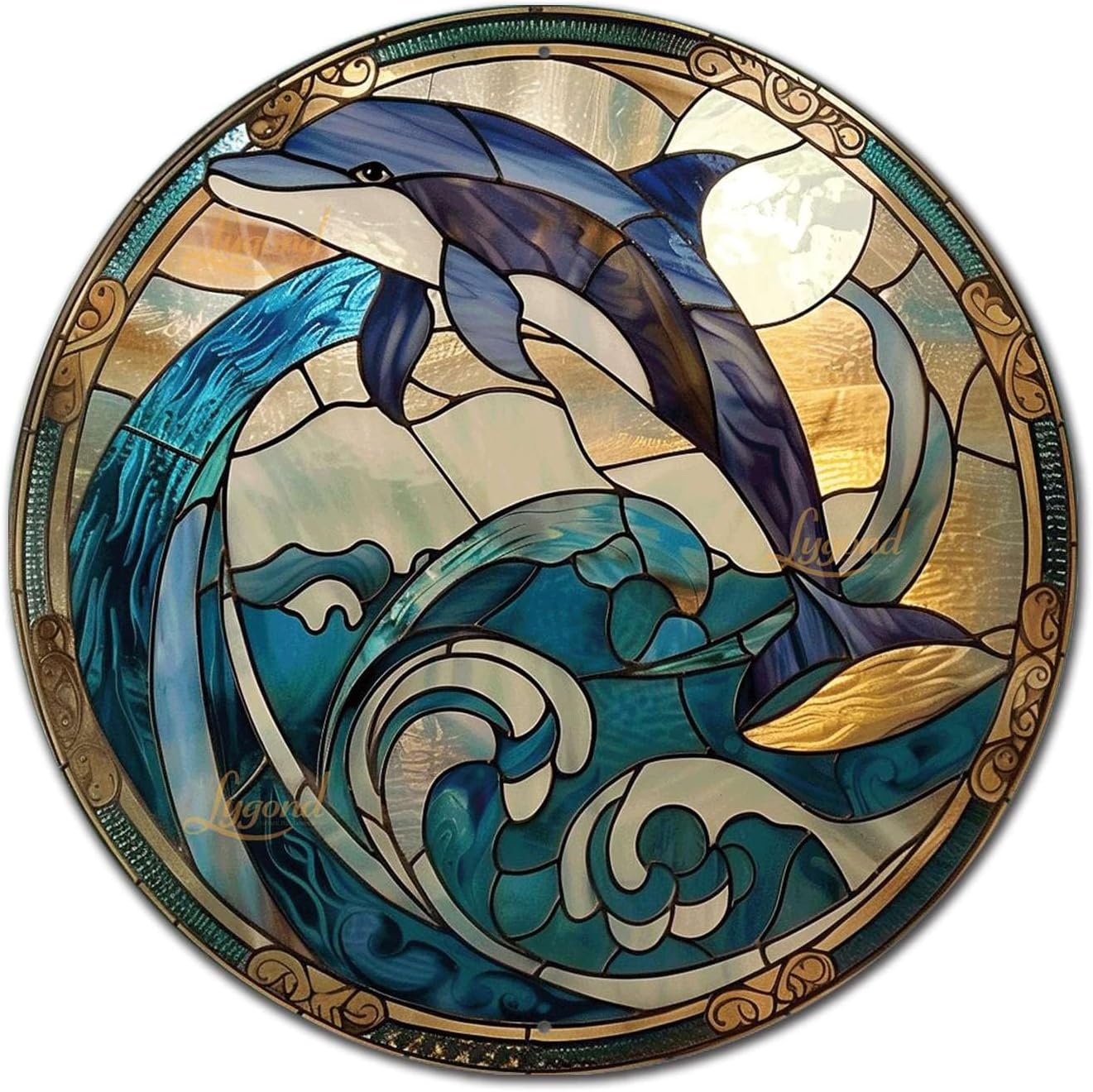 Lygond Metal Tin Stained Glass Dolphin Sign - 1212 Inches for Garden or Gift