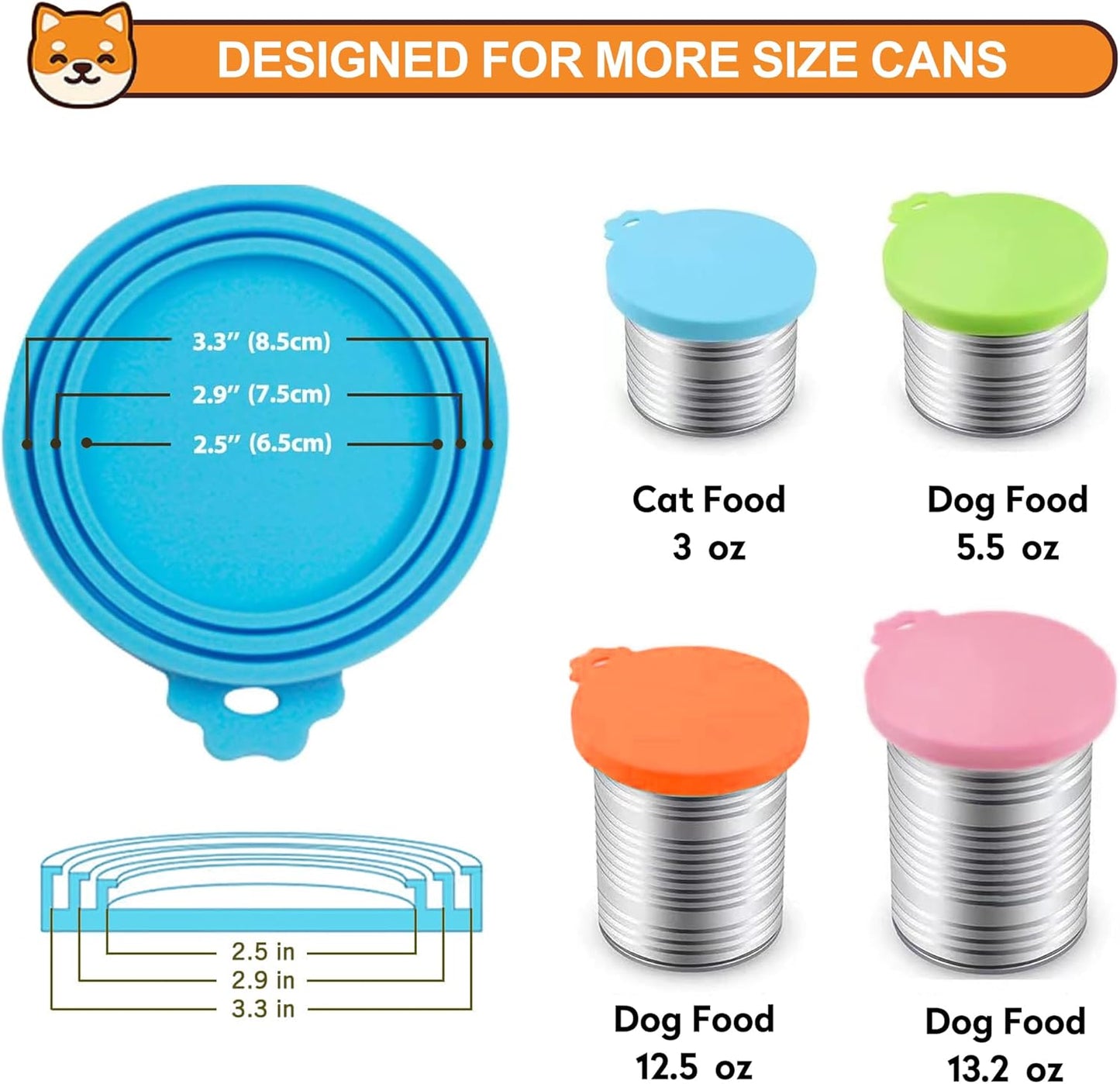 2 Pack Pet Food Can Covers, Silicone Universal Can Lids for Dog & Cat Food, BPA Free, One Fit Most Standard Size Can Lids Top Orange/Blue