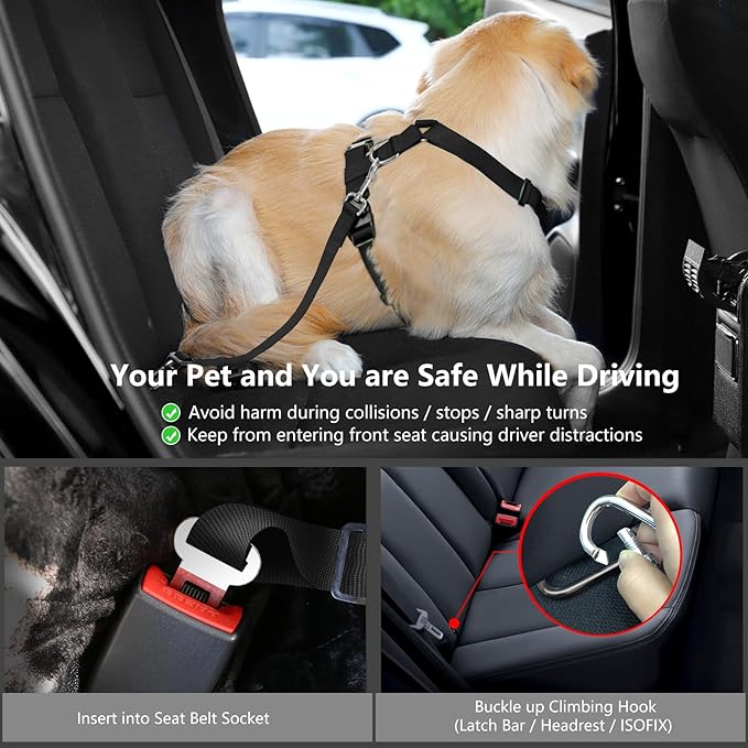 Dog Seat Belt, Safety Vest Dog Car Harness with Adjustable Buckle Dog Seat Belt for Vehicle Nylon Pet Safety Seat Belts Heavy Duty(S, Black Daisy)