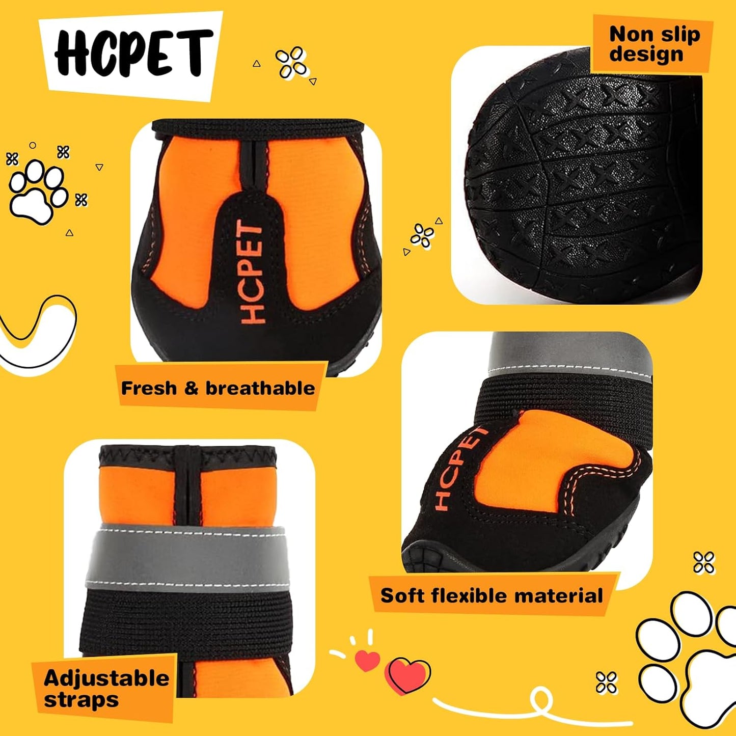 Hcpet Dog Shoes, Dog Boots for Small Dogs, Waterproof Medium Dog Booties Paw Protector for Summer Hot Pavement, Winter Snowy Day, Outdoor Walking, Indoor Hardfloors Anti Slip Sole Orange Size 1