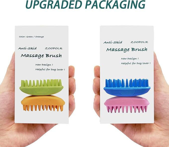 Dog Cat Pet Grooming Brush - Silicone Massage Brush for Deshedding and Bathing, Anti-Slip Rubber Shampoo Brush for Long & Short Hair Dogs and Cats (Orange)