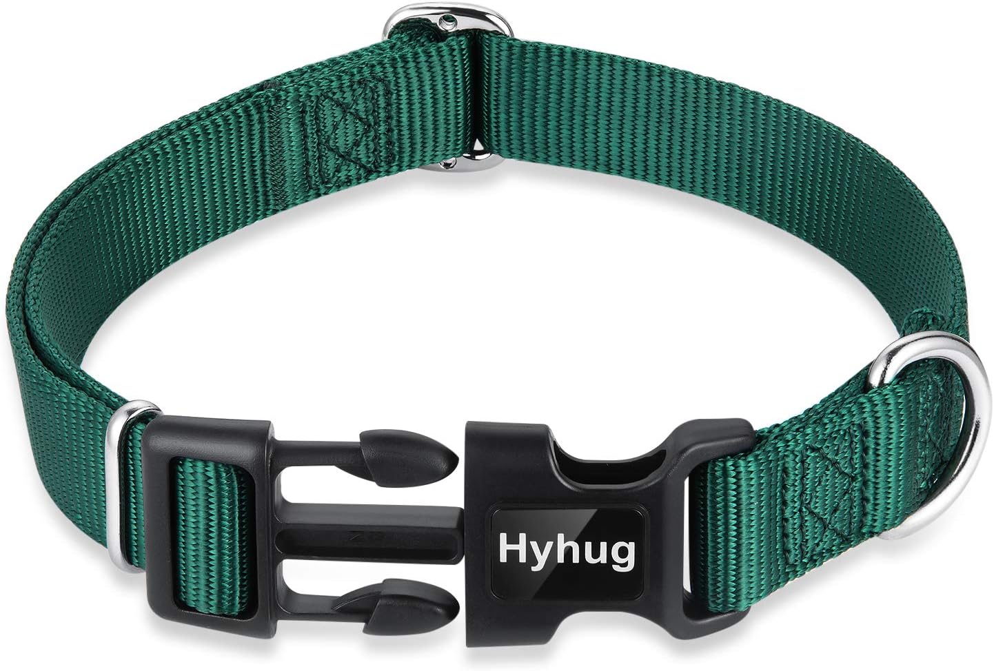 Hyhug Pets Solid Color Classic Regular Heavy Duty Basic Collar for Medium Dogs Daily Use, Unique Design Adjustment Triglide Slide (Buckle) Can Attached Name Tag Accessories. (Medium, Dark Green)