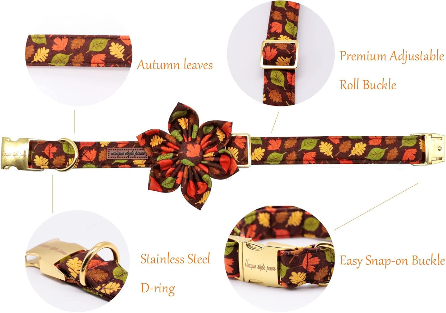 Unique style paws Fall Dog Collar with Bow, Puppy Collar Pet Gift Adjustable Dog Collar Soft and Comfy Bowtie Collars for Large Girl or Boy Dogs