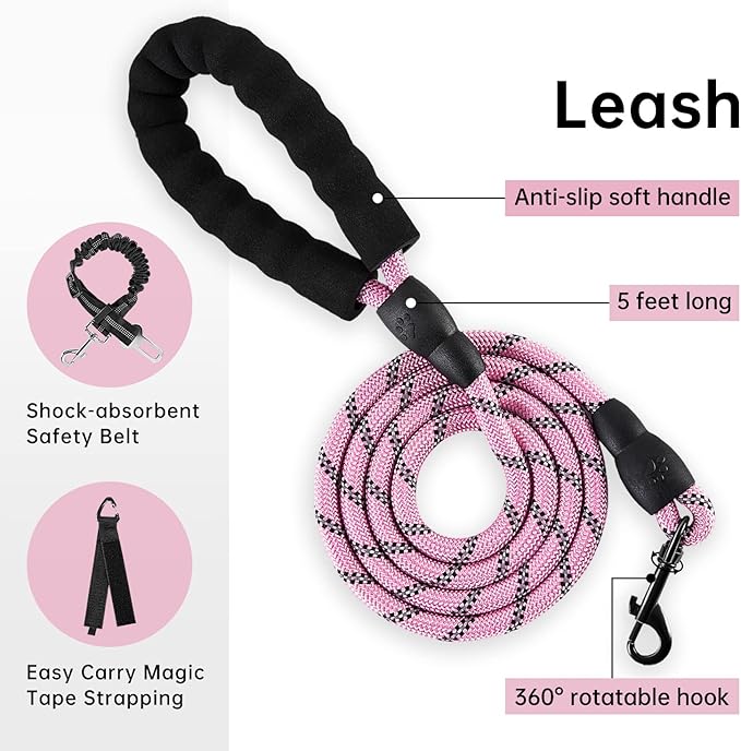 IVY&LANE No Pull Dog Harness with Leash Set, Reflective No Choke Pet Vest,Adjustable Oxford Dog Vest Harness with Easy Control Handle for Small Dogs (Checkered Pink,S)