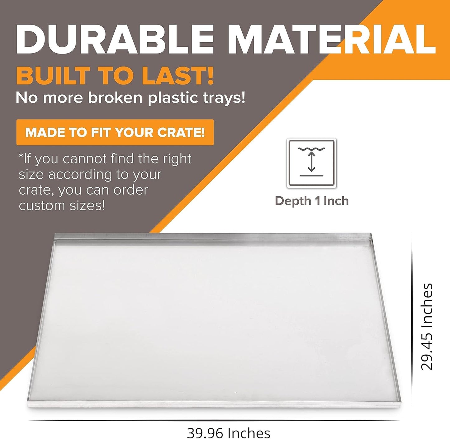 39.96" x 29.45" Metal Replacement Dog Crate Pan Chew Proof Crack Proof Pet Kennel Tray Central Dog Training Crate Pan Pet Supplies, Galvanized, 1" H