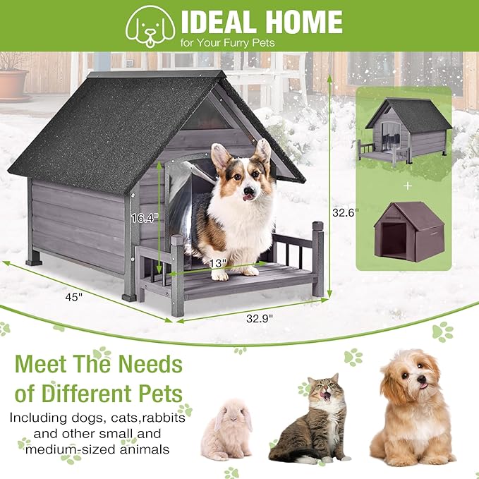 Metal Frame Dog House with Insulated Liner for Indoor & Outdoor Use - Large Dog Kennel with Weatherproof Roof & Foot Pads for Small, Medium & Large Dogs(Grey)