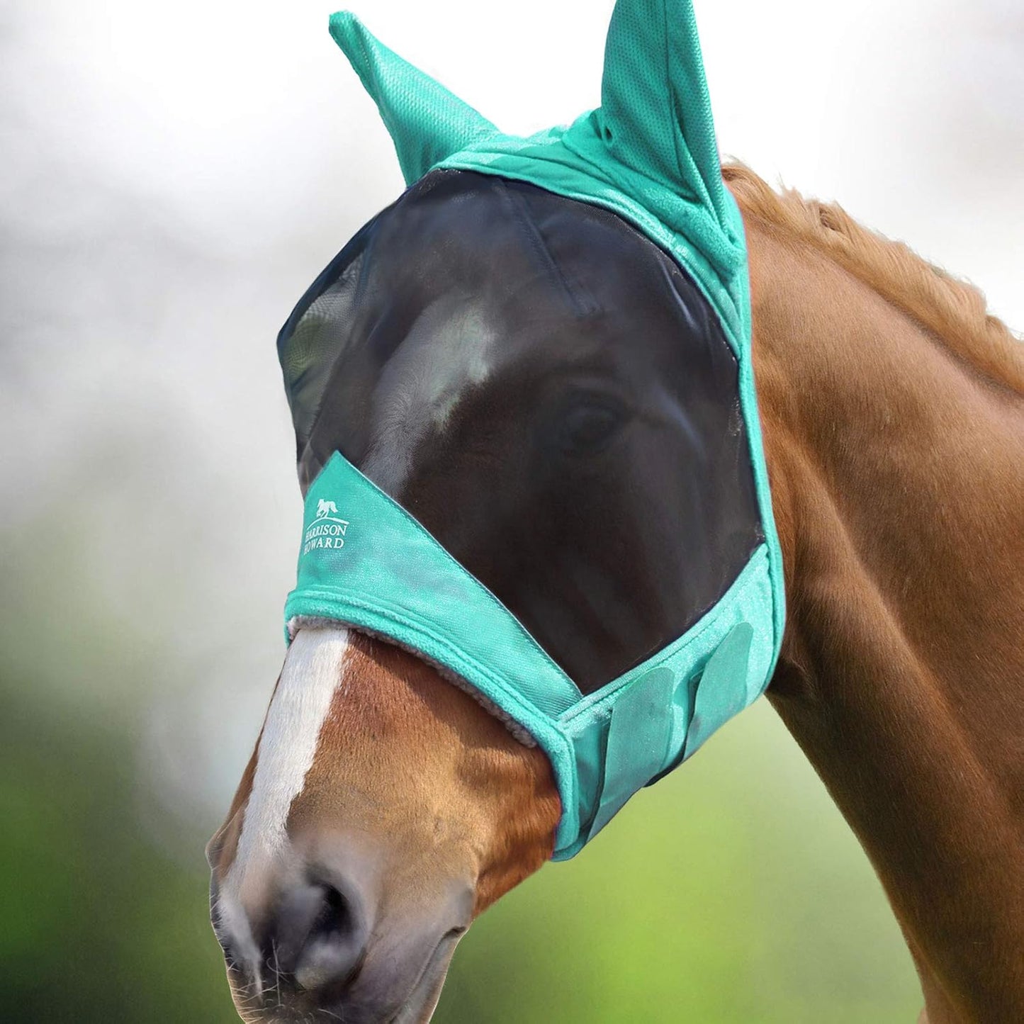 Harrison Howard CareMaster Pro Luminous Horse Fly Mask Large Eye Space Standard with Ears UV Protection for Horse Summer Mint S Pony
