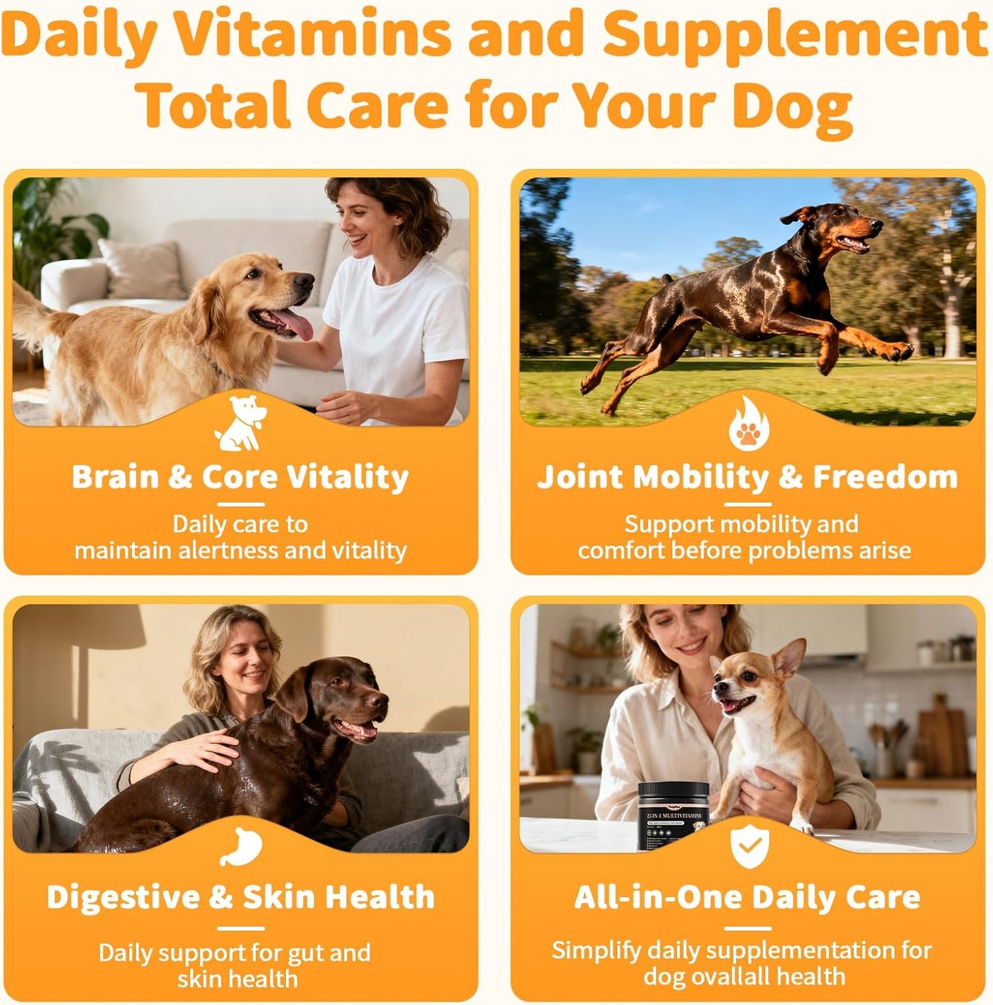 25-in-1 Dog Multivitamin Chews – All-in-One Daily Vitamins & Supplements for Dogs, Joint Support with Glucosamine MSM, Omega-3 Skin & Coat, Gut, Heart & Brain, All Breeds & Ages, Beef, 60Ct