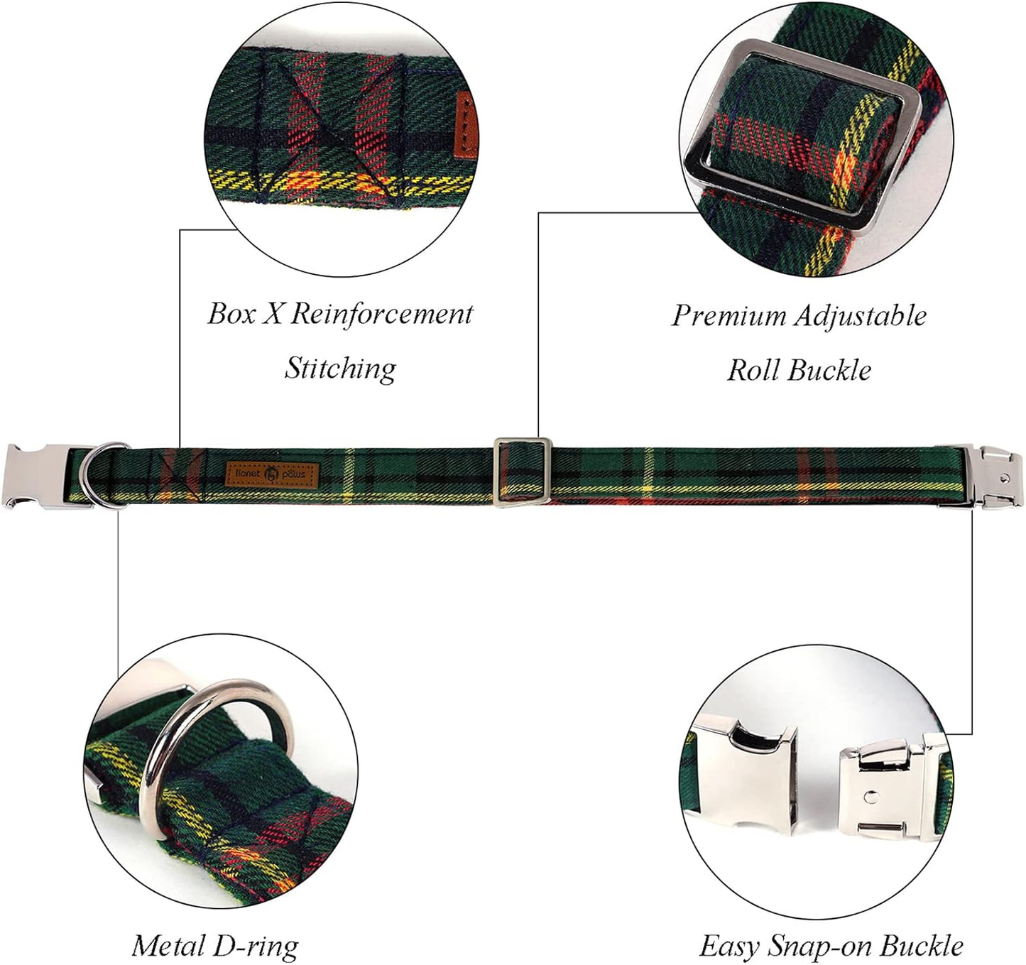 Lionet Paws Christmas Dog Collar with Flower, Soft and Comfortable, Adjustable Collar for X-Large Dogs Girl Gift, Neck 16-26 inches