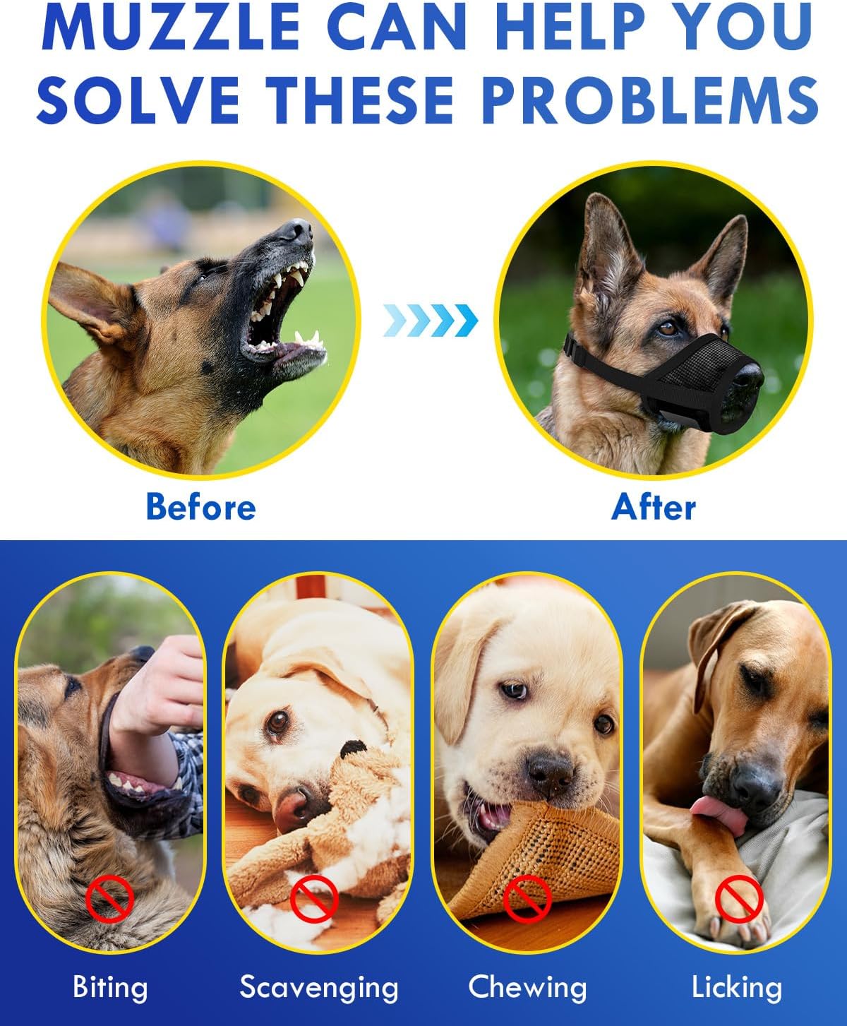 Dog Muzzle, Soft Air Mesh Muzzle for Small Medium Large Dogs Anti Biting Barking Chewing, Breathable Drinkable Adjustable Loop Pets Muzzle for German Shepherd Husky Labrador Retriever (Black,XL)