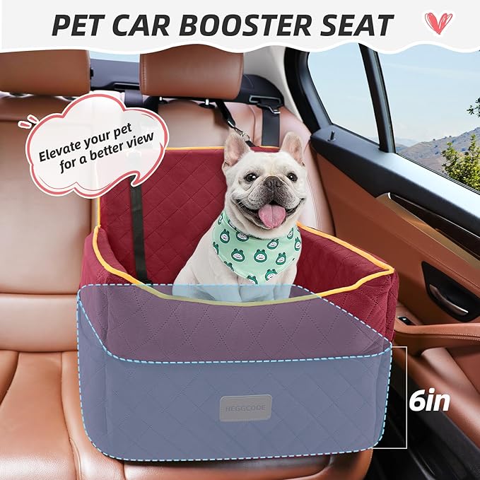 Dog Car Seat for Small Medium Dogs, Memory Foam Puppy Dog Booster Seat with Thick Cushion for Dogs Under 35lbs, Detachable Washable Pet Car Seat Travel Bed with Storage Pockets,2 Safety Belts