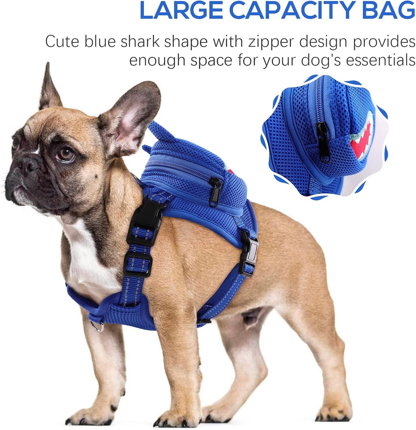 IDOMIK Dog Backpack Harness, No-Pull Dog Backpack with D-Ring for Small Medium Dogs, Cute Self Carrier Backpack for Dogs to Wear, Adjustable Dog Harness Backpack for Traveling Camping Hiking,Shark,L