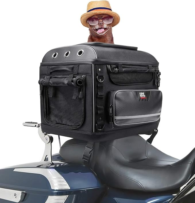 KEMIMOTO Motorcycle Dog/Cat Carrier Bags Pet Voyagers for Street Glide Road King with Passenger Seat Sissy Bar or Luggage Rack Touring Trike Models