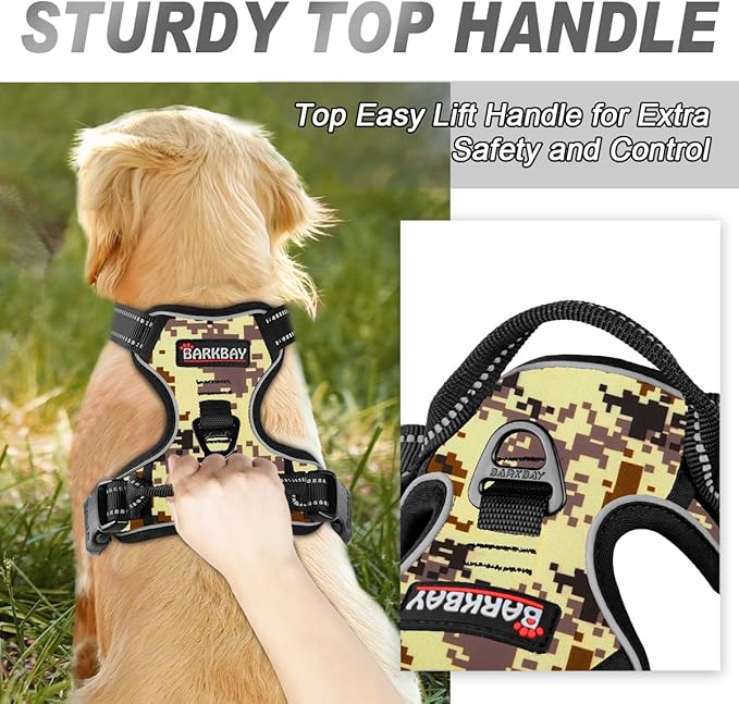 BARKBAY No Pull Dog Harness Front Clip Heavy Duty Reflective Easy Control Handle for Large Dog Walking(Desert camo,XL)