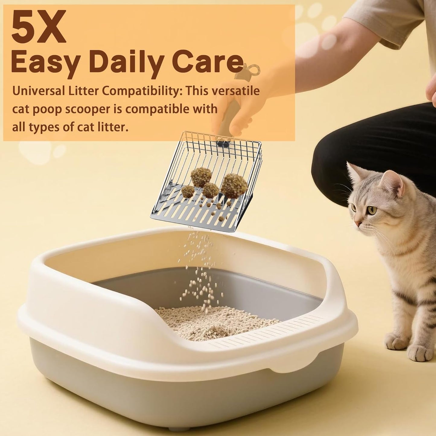 Heavy Duty Stainless Steel Cat Litter Scoop with Holder - Non-Slip Handle, Quick-Sifting Grid & Easy to Clean