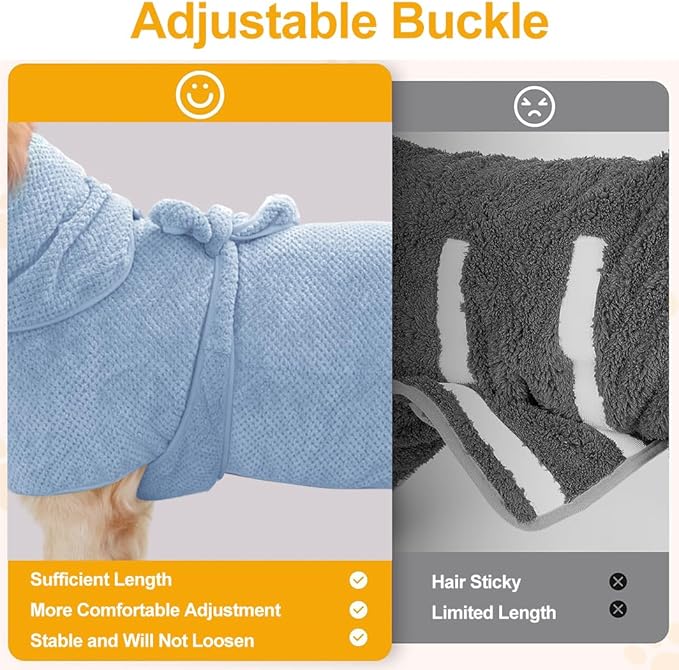 Medium to Large Size Dog Bathrobe, Quick Drying Super Absorbent Used for After Bathing, Warm Dog Towels, Adjustable Hoodies and Belts for Pet Dogs Bath Clothes Products (Blue Jacquard, 4XL)