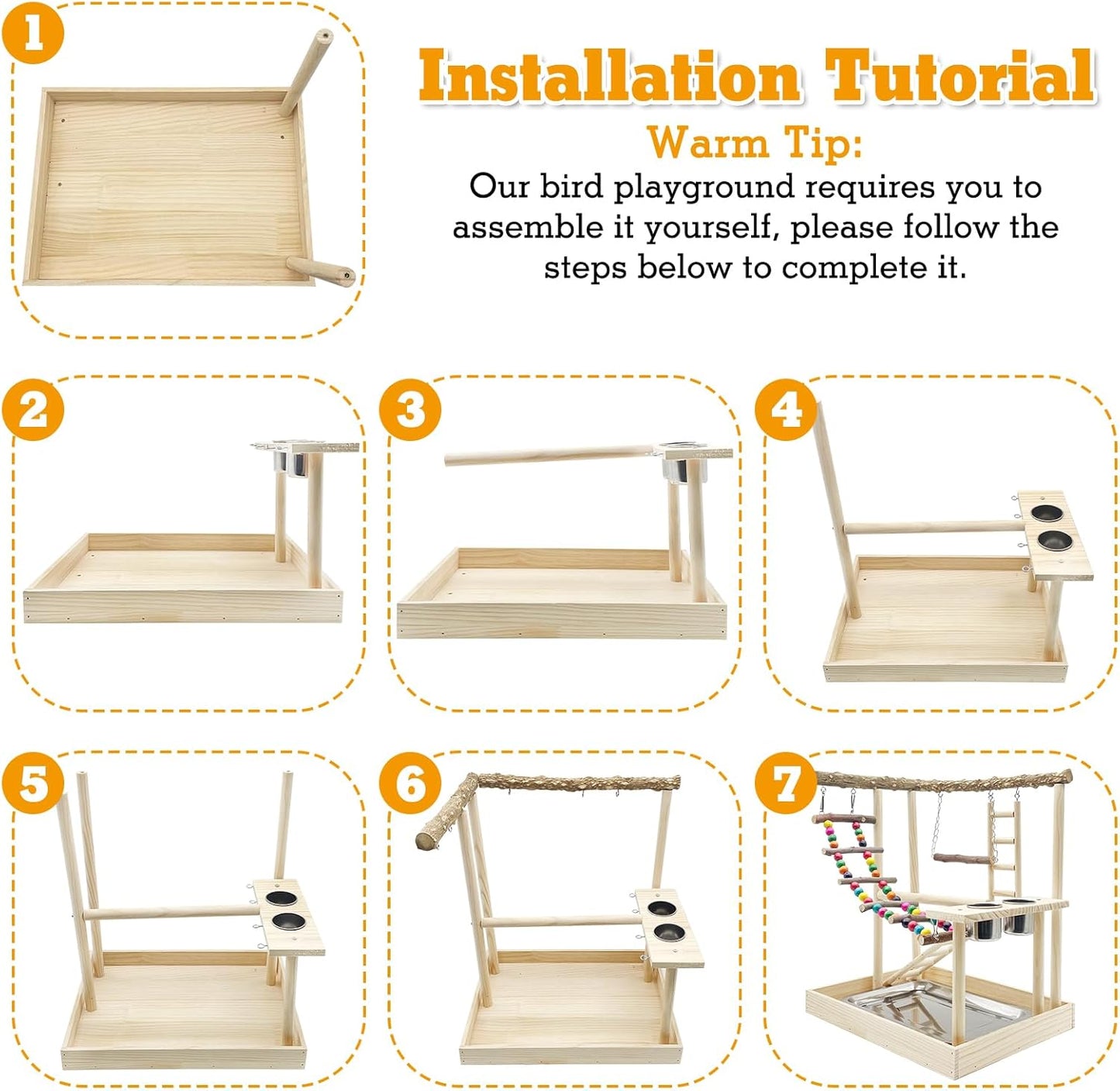 Hamiledyi Bird Playground Parrots Wood Perch Stand Cockatiel Playground Bird Play Gym Colours Climb Ladders Swing Chewing Toys with Parakeet Feeding Cups Exercise Activity Center for Lovebirds Conure