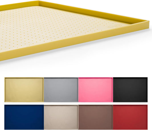 Hubulk Dog Feeding Mat,100% Waterproof Food Grade Silicone Pet Food and Water Bowl Placemat,Dishwasher, High Raised Edge to Prevent Spills,Nonslip Tray to Stop Messes on Floor (32"x24"x1.0", Yellow)