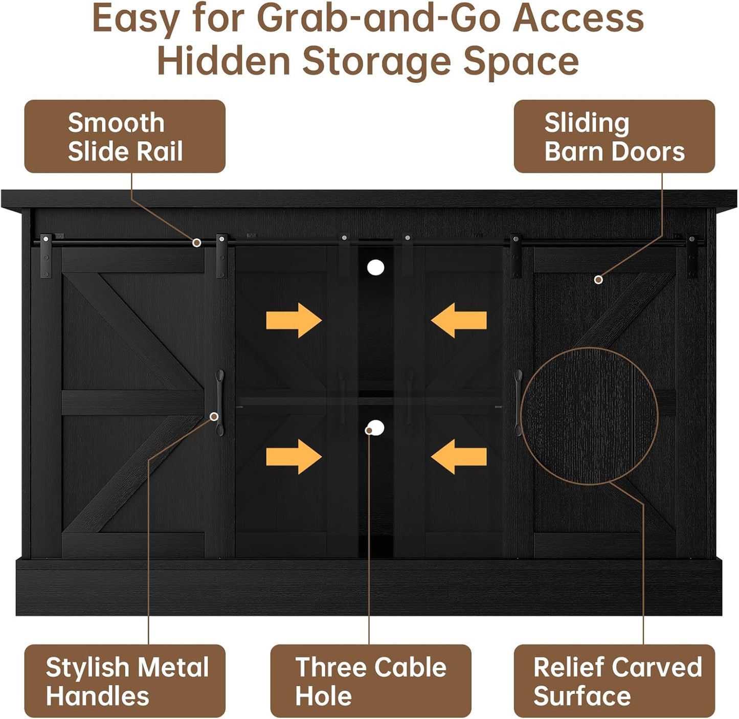 55-75 Gallon Fish Tank Stand with Sliding Barn Doors & Power Outlet, Heavy Duty Aquarium Stand with Cabinet Storage for Fish Tank, Turtle Tank, Reptile Terrarium, 1000LBS Capacity, Black