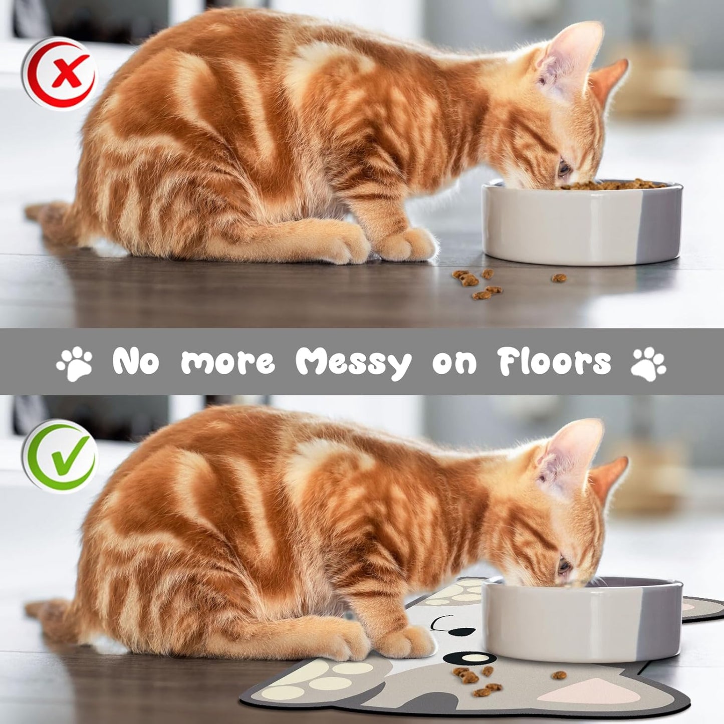 Grey Cat Food & Water Mats - Absorbent Pet Feeding Placemats 23.6 * 13.7 inch