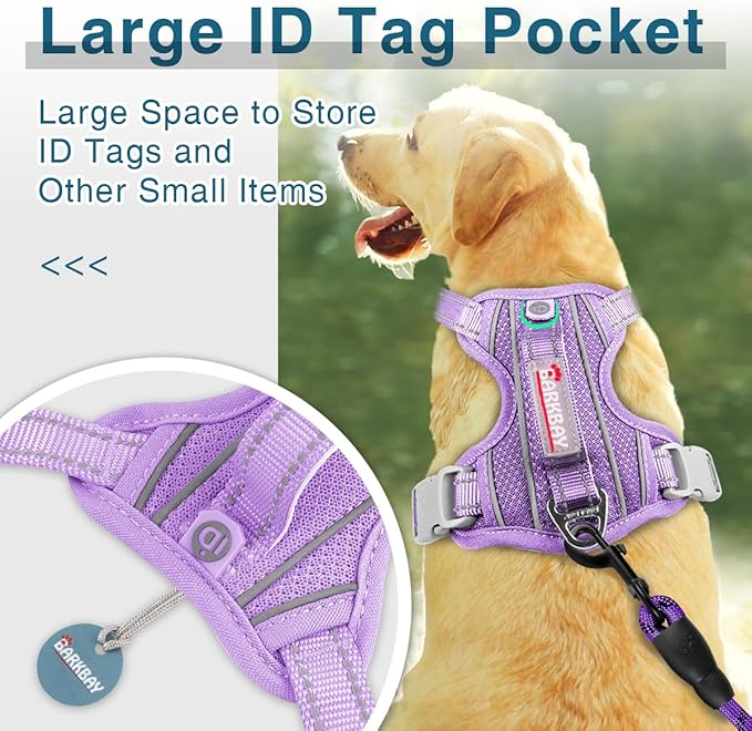 BARKBAY Dog Harness No Pull with ID Tag Pocket - Heavy Duty, Reflective, Easy Control for Large Dogs(Violet Purple,XL)