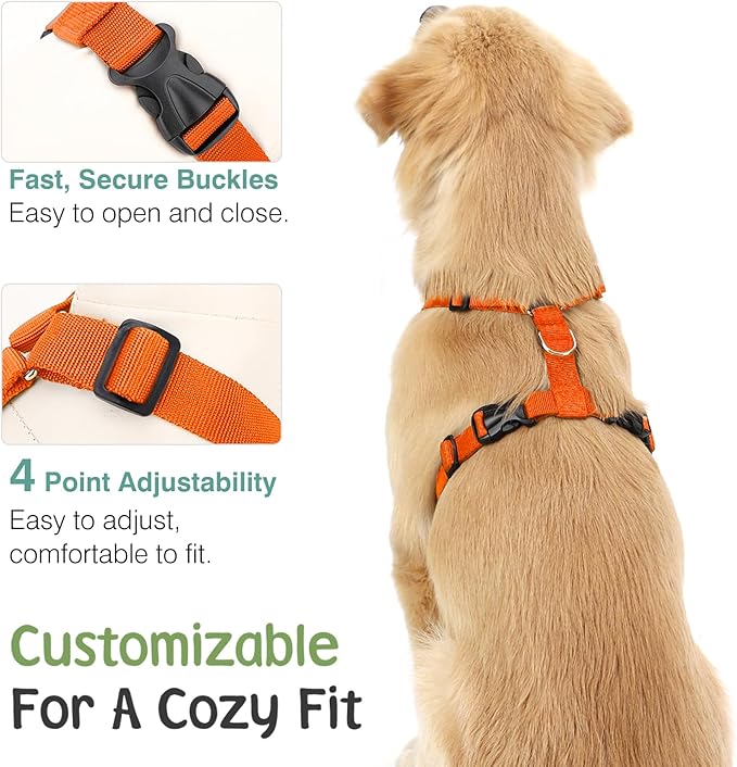 Dog Seat Belt, Safety Vest Dog Car Harness with Adjustable Buckle Dog Seat Belt for Vehicle Nylon Pet Safety Seat Belts Heavy Duty(M, Orange)