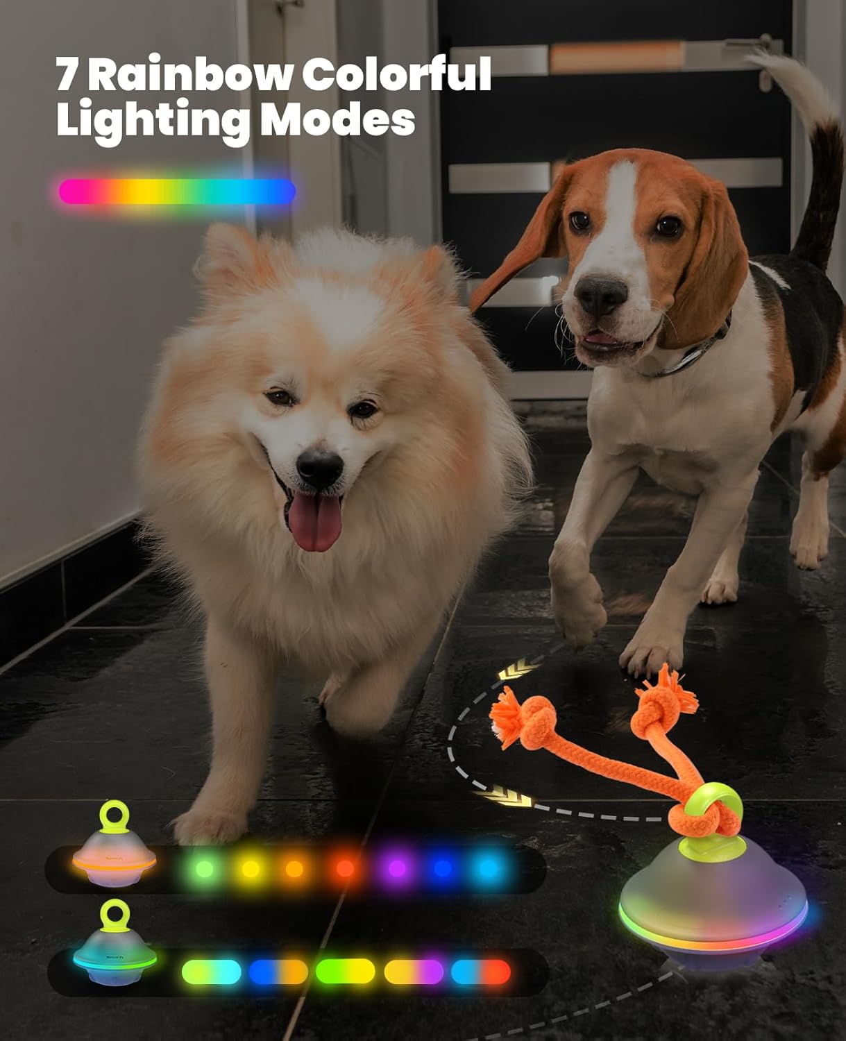 Interactive Dog Toys, Automatic Moving and Rolling LED Light Up Dogs Ball with Rope, Motion-Activated Wicked Ball for Small Medium Pup, Stimulation Toy for Boredom Relief