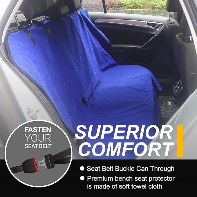 Back Seat Cover for Car Trucks Van SUV,Waterproof Rear Bench Towel Seat Covers for Dogs and Kids,Automotive Backseat Protector (Blue)