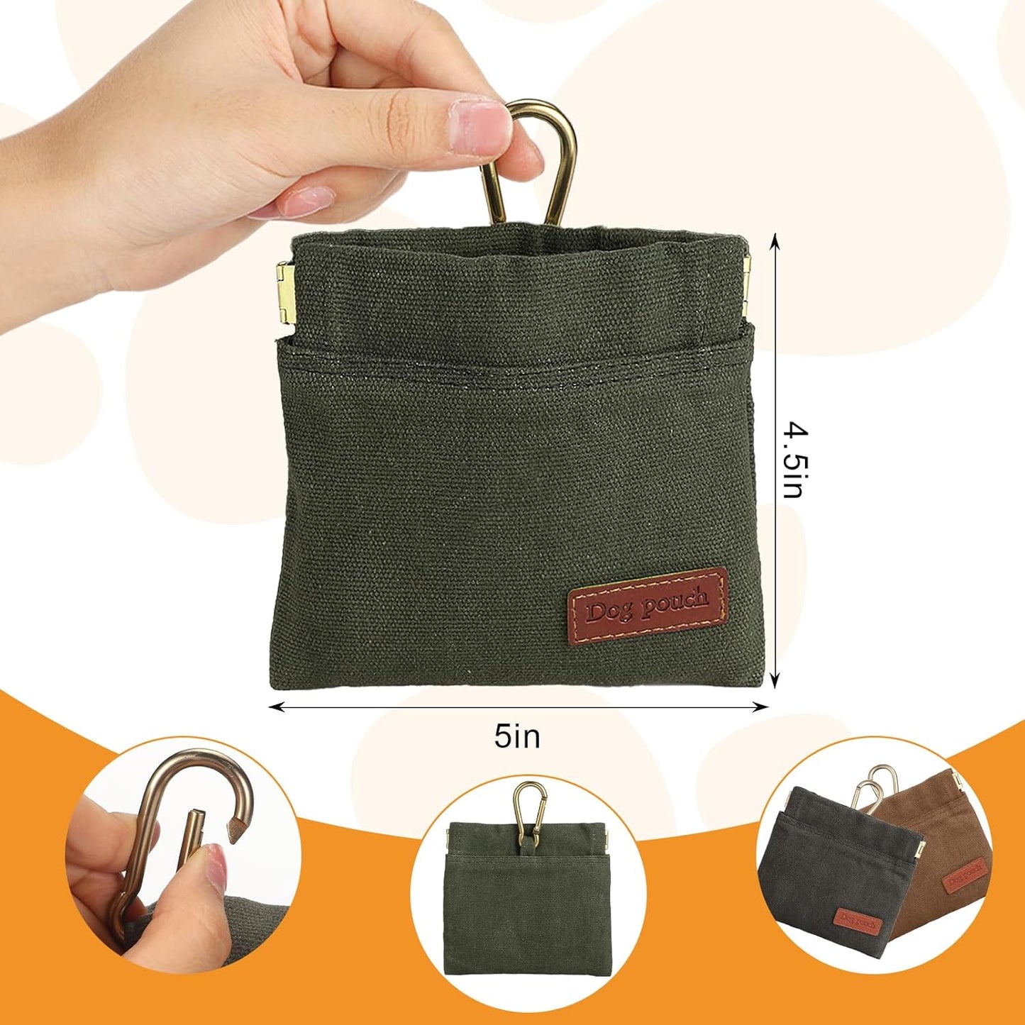 2PC Dog Treat Pouch,Dog Training Treat Reward Bag,Portable Puppy Hand Free Dog Walking Bag,Auto Closing Dog Food Dispenser,Behavior Aids for Puppy Travel or Outdoor(Grey+Khaki)