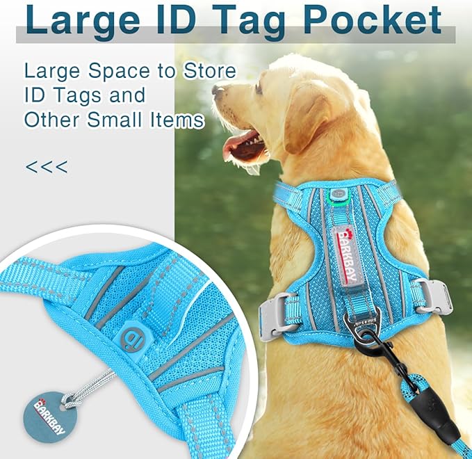 BARKBAY Dog Harness No Pull with ID Tag Pocket - Heavy Duty, Reflective, Easy Control for Large Dogs(Blue,L)