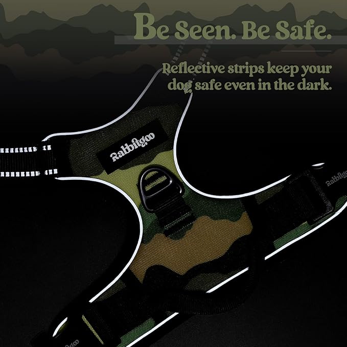 rabbitgoo Dog Harness No Pull with 2 Leash Clips, Adjustable Soft Padded, Reflective Oxford No Choke Pet Vest with Easy Control Handle for Large Dogs, Green Mountain, XL