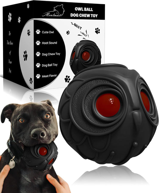 Giggle Ball for Dogs Owl Dog Toys for Aggressive Chewers Gift for Dog Natural Rubber Ball Cute Owl Hoot Medium Large Dog (Demon)