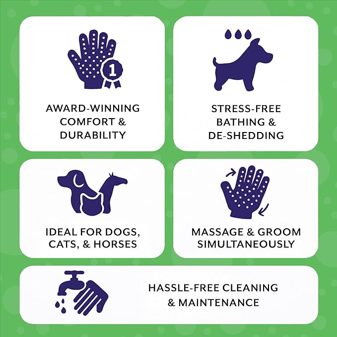 H HandsOn Pet Grooming Gloves - Patented #1 Ranked, Award Winning Shedding, Bathing, & Hair Remover Gloves - Gentle Brush for Cats, Dogs, and Horses (Black, Medium)